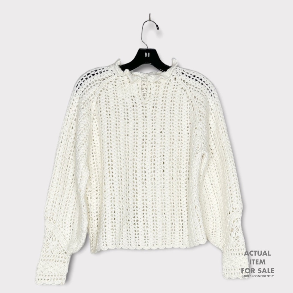 ba&sh Cream Crochet Open-Knit Long Sleeve Sweater - Picture 8 of 11